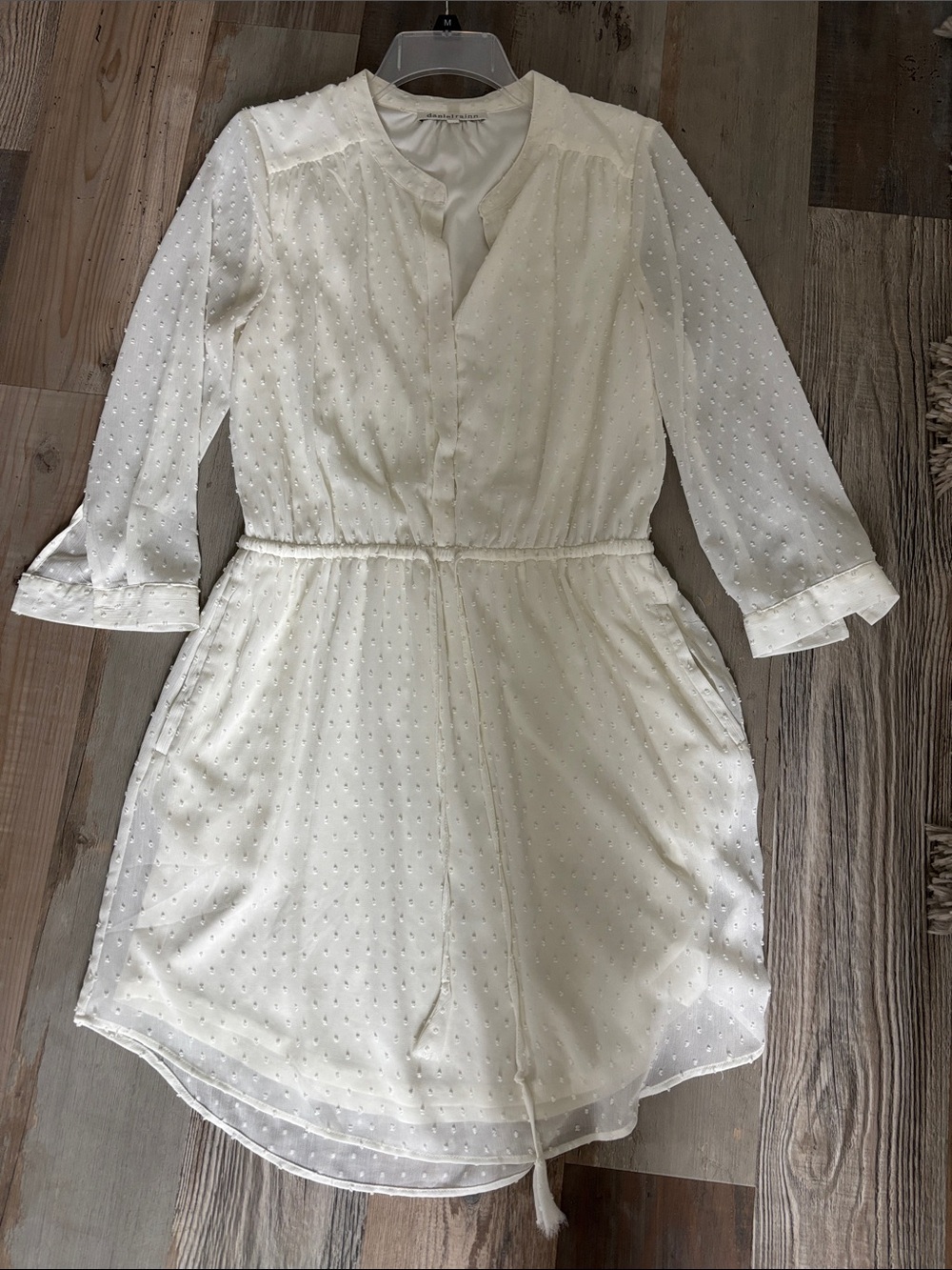 Cream Swiss Dot Long Sleeve Dress
